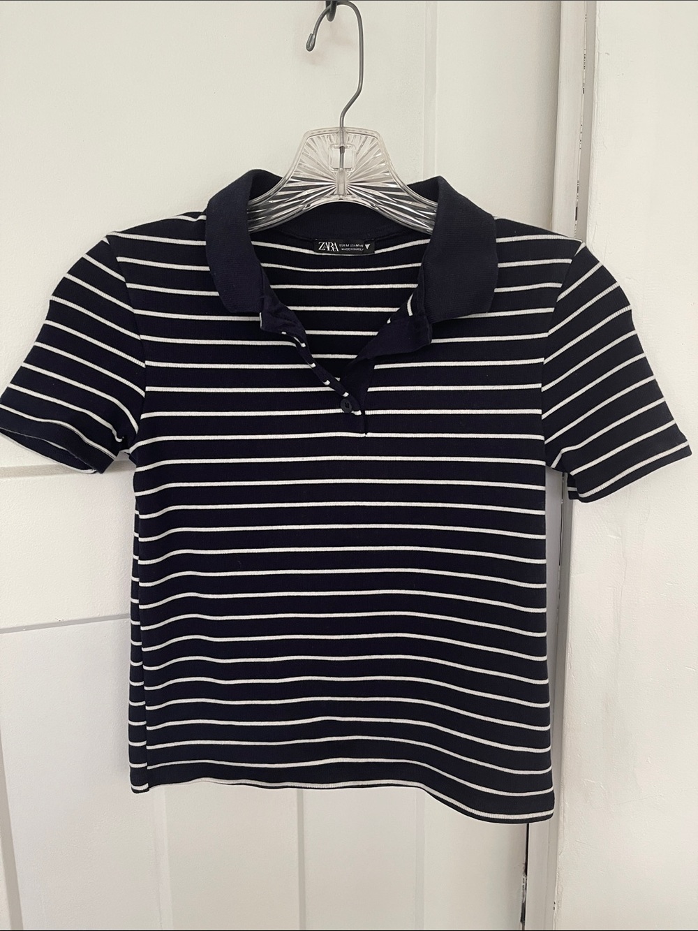 Zara Black & White Striped Polo Shirt Teen Shirt